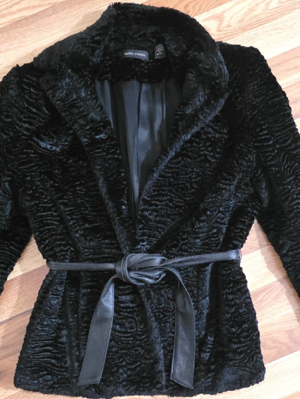 Valerie Stevens Black Faux Fur Tie-Waist Teddy Jacket Hook Closure Womens S - Picture 3 of 9